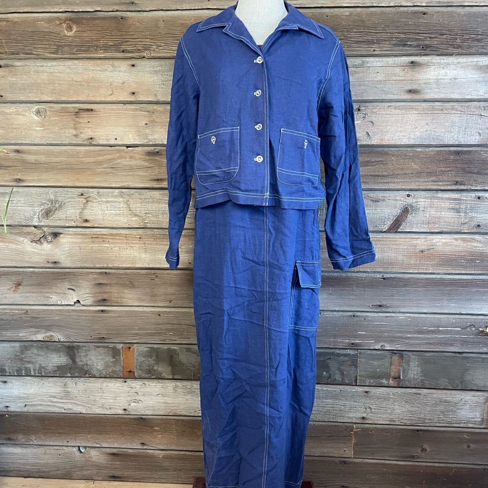 Vintage KC Spencer Linen Blend Two-Piece Cropped Top and Maxi Dress Size 8 EUC